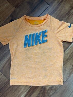 Nike Orange Heather Short Sleeve Tee with Blue Logo